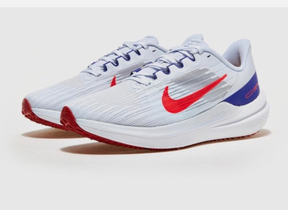 Nike Air Winflo 9 DX3355-100 White/Bright Crimson/Racer Blue - Men's Size 7